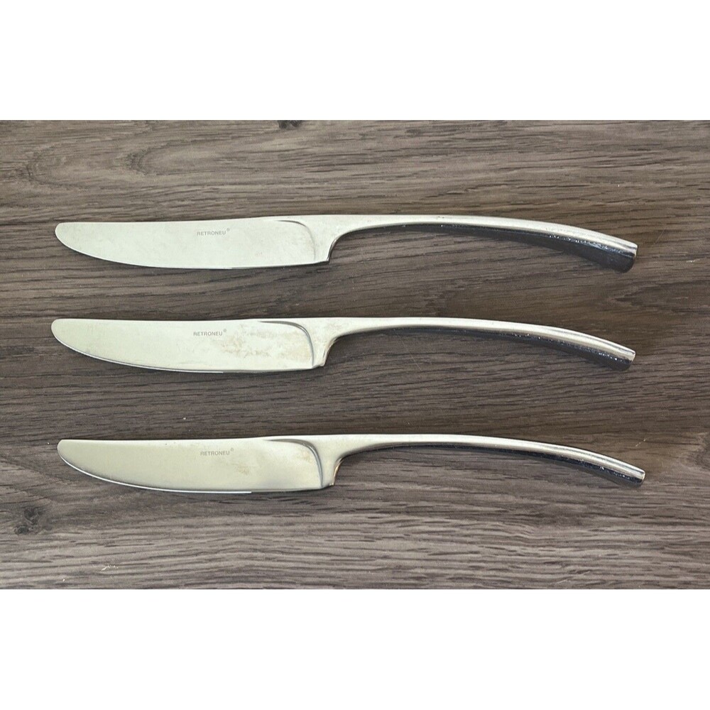 3x Retroneu, BIG SUR, Stainless 18/10 Flatware, Glossy, New French Knife, 9”